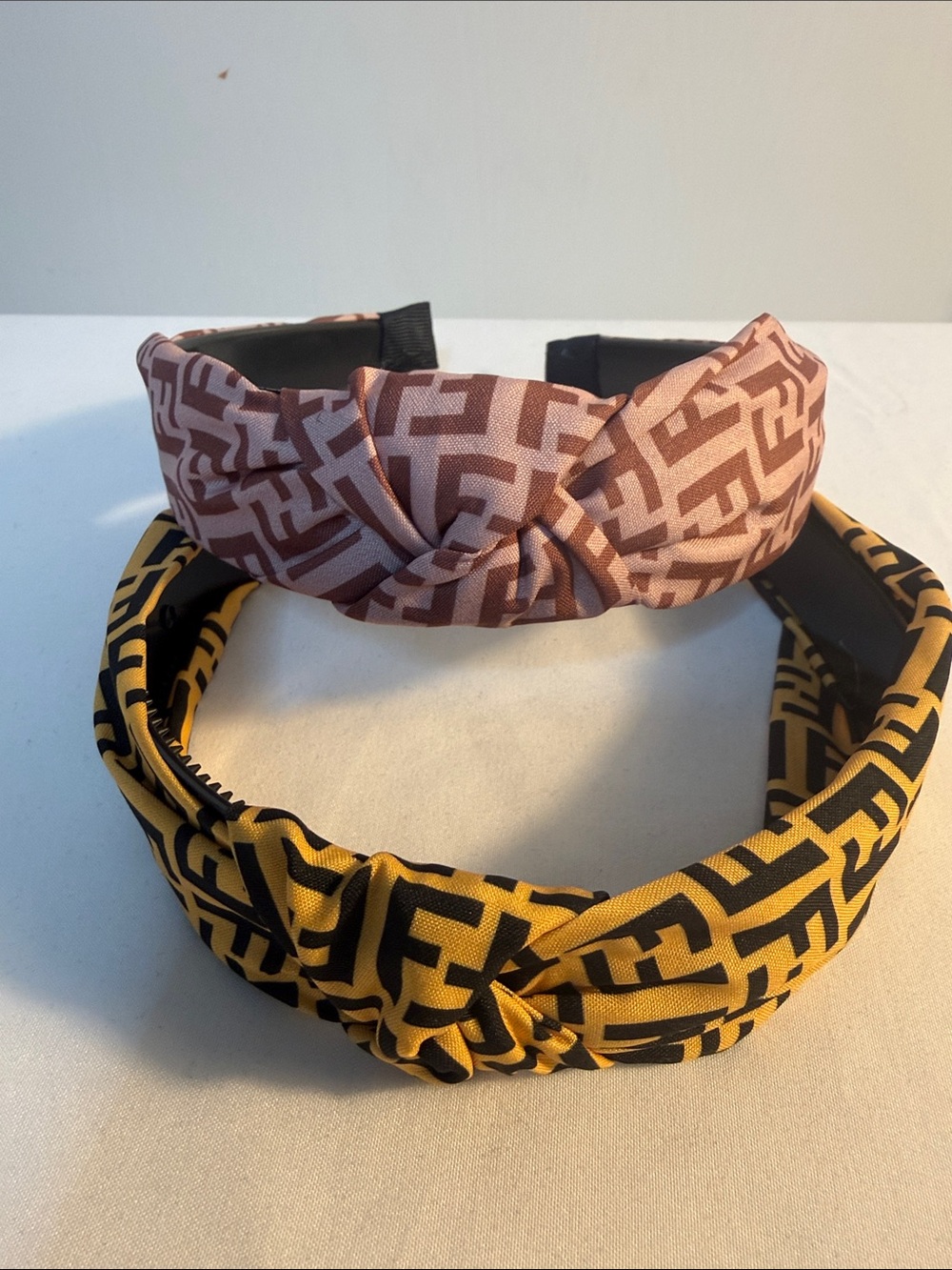 Fashion to Figure Knotted Headbands in Mauve Pink and Mustard Yellow